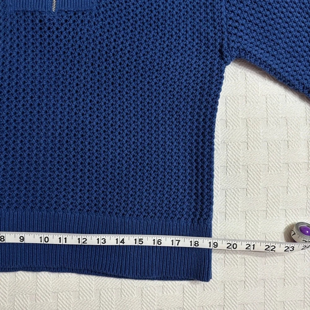 Blue Open Knit 1/4 Zip-Funnel Neck/Polo Collar- sz L Coastal Grandma Resortwear